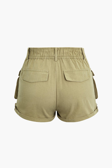 Flap Pocket High Waist Shorts