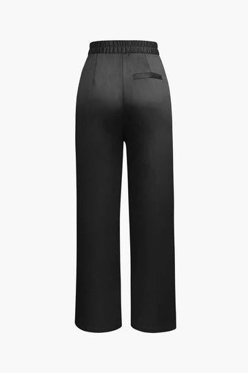 Satin High Waisted Straight Leg Trousers