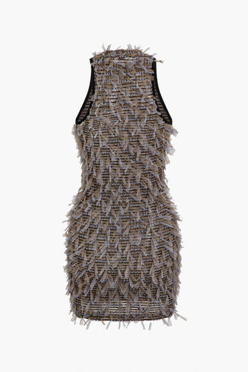 Textured Fringe Tweed Tank Mini Dress