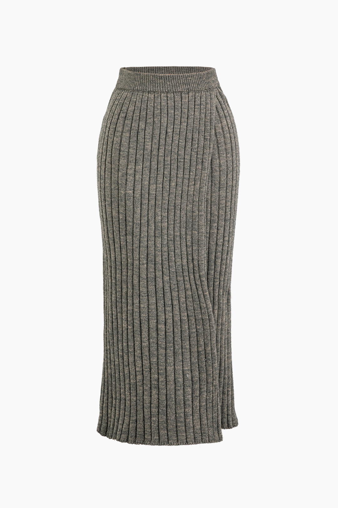 High Waist Ribbed Knit Midi Skirt