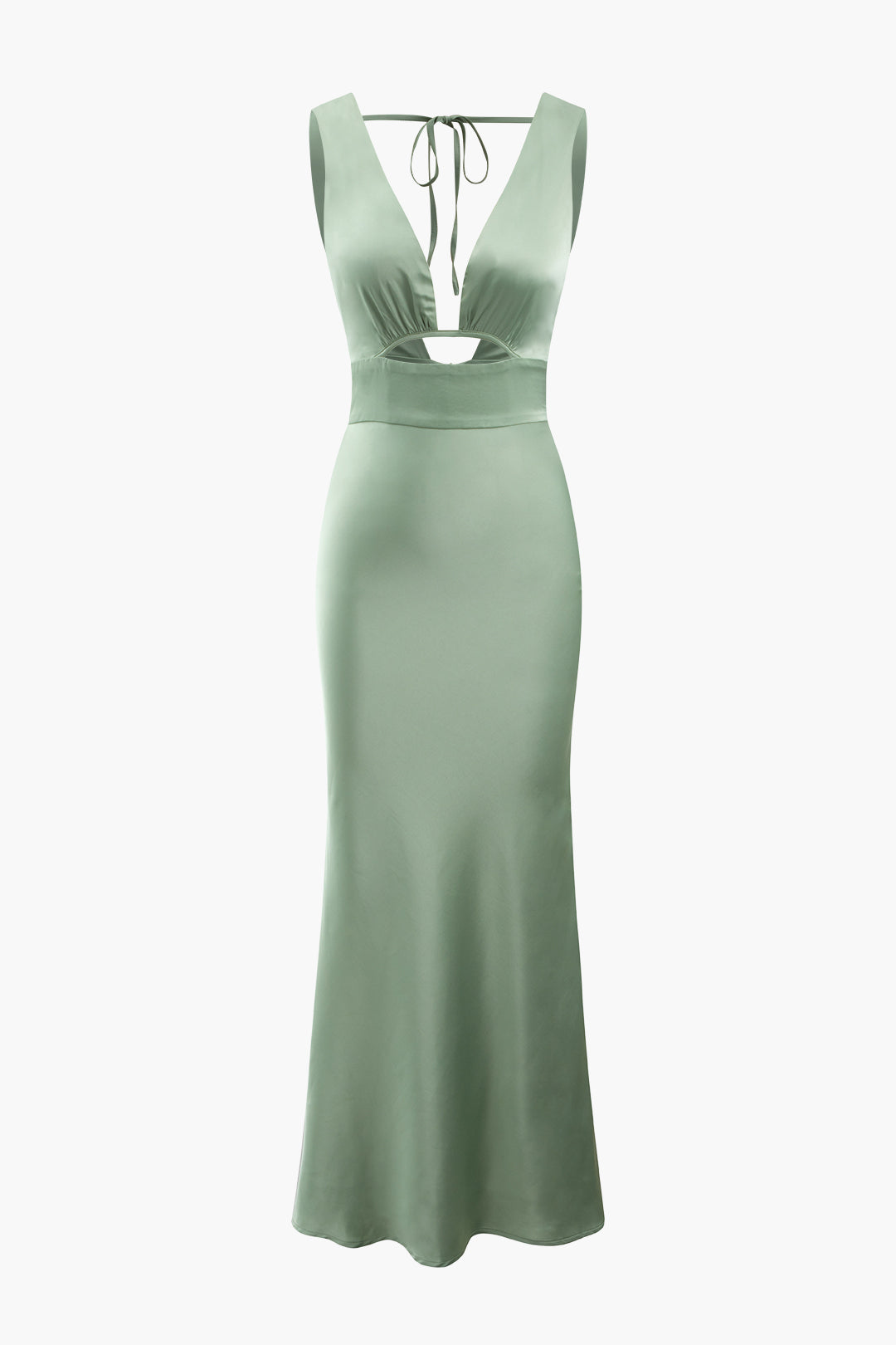 V-neck Satin Tie Back Sleeveless Maxi Dress