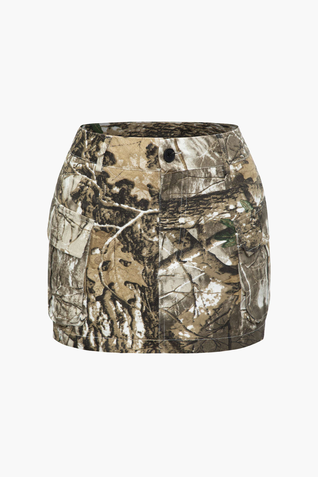 Leaves Print Cargo Mini Skirt