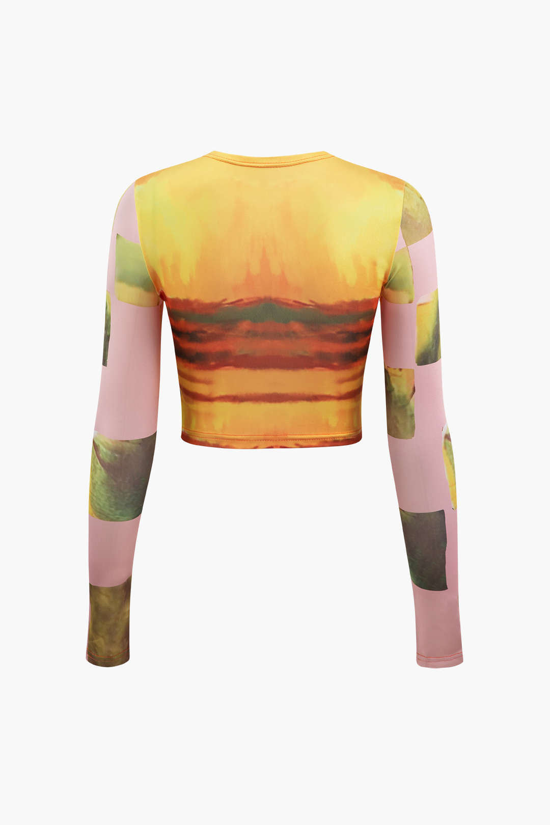 Abstract Print Long Sleeve Crop Top