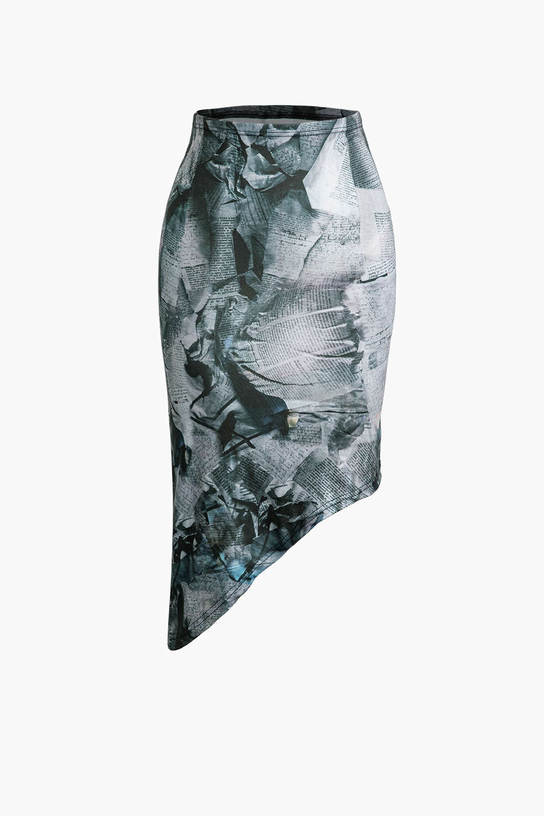 Newspaper Pattern Asymmetrical Midi Skirt