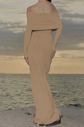 Twist Ruched Off The Shoulder Long Sleeve Maxi Dress