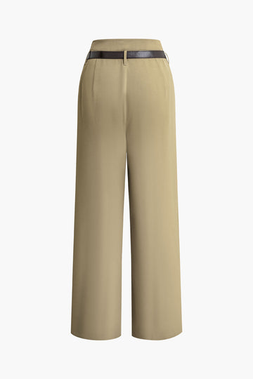 Pleated Wide Leg Pants With Belt