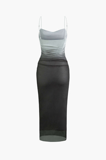 Mesh Ruched Cami Maxi Dress