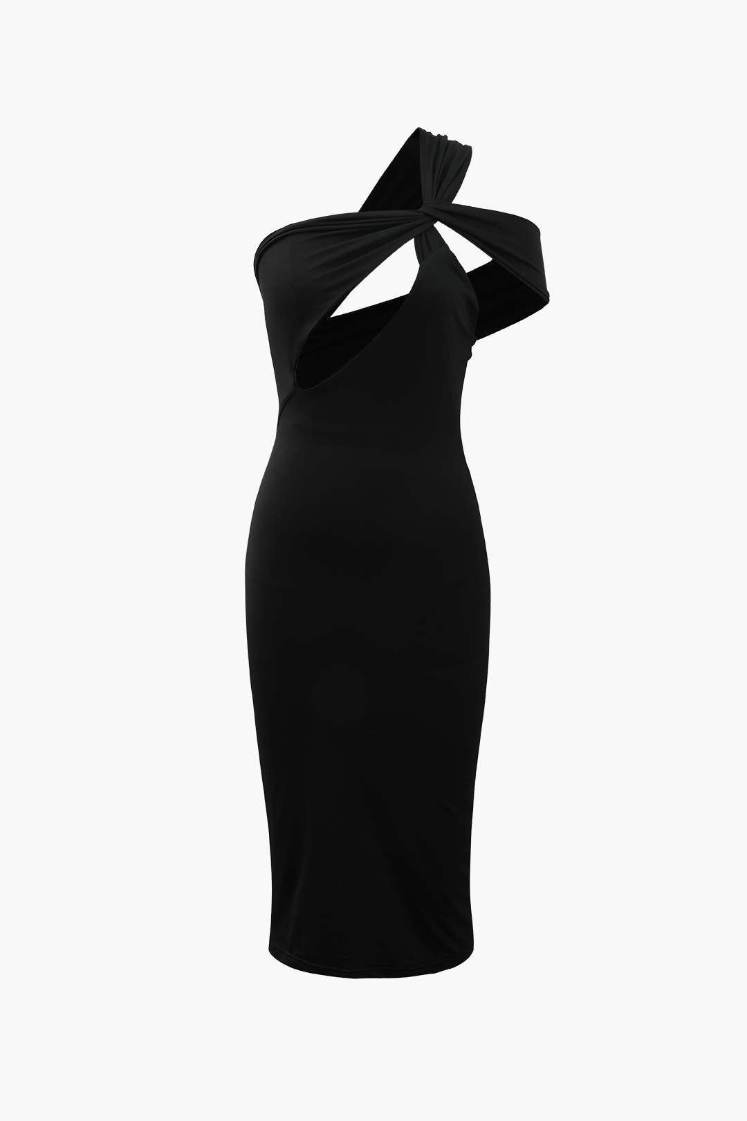 Asymmetric Shoulder Cut Out Midi Dress