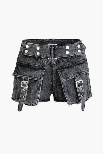 Flap Pocket Cargo Denim Shorts