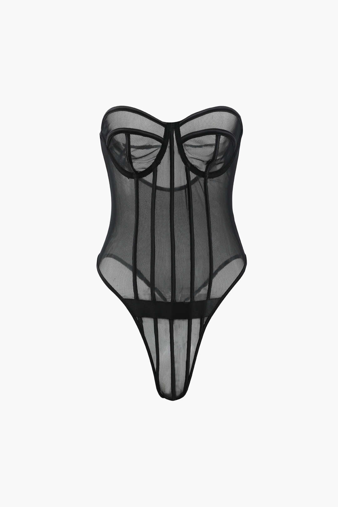 Sheer Mesh Strapless Corset Bodysuit