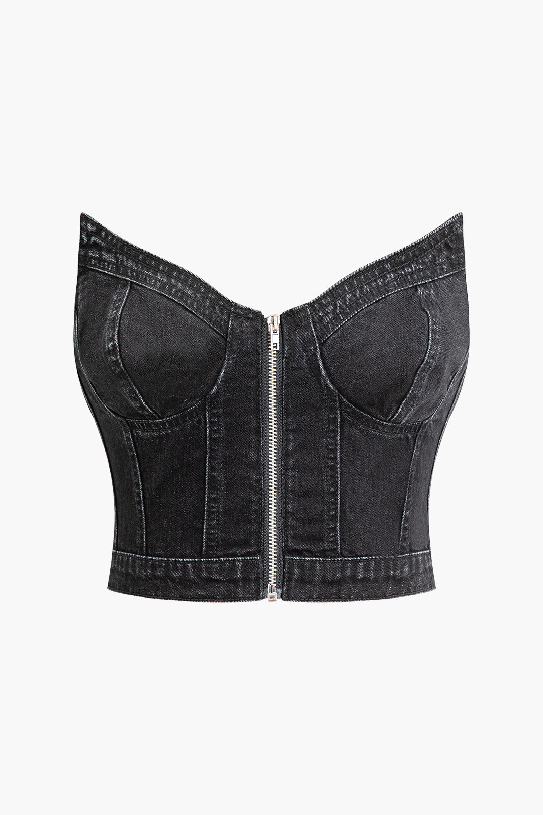 V-neck Zip-Up Strapless Bustier Top