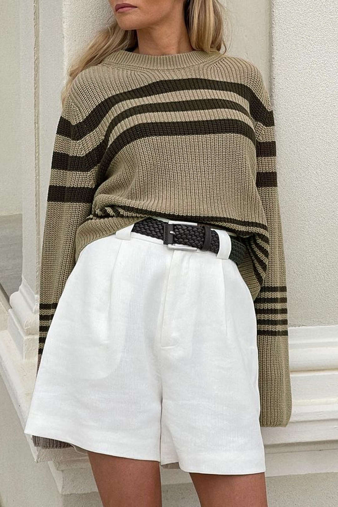 Stripe Round Neck Long Sleeve Knit Sweater