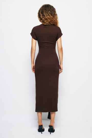 Tie Cut Out Ruched Midi Dress