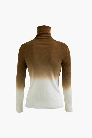 Ombre Turtle Neck Rib Knit Long Sleeve Top