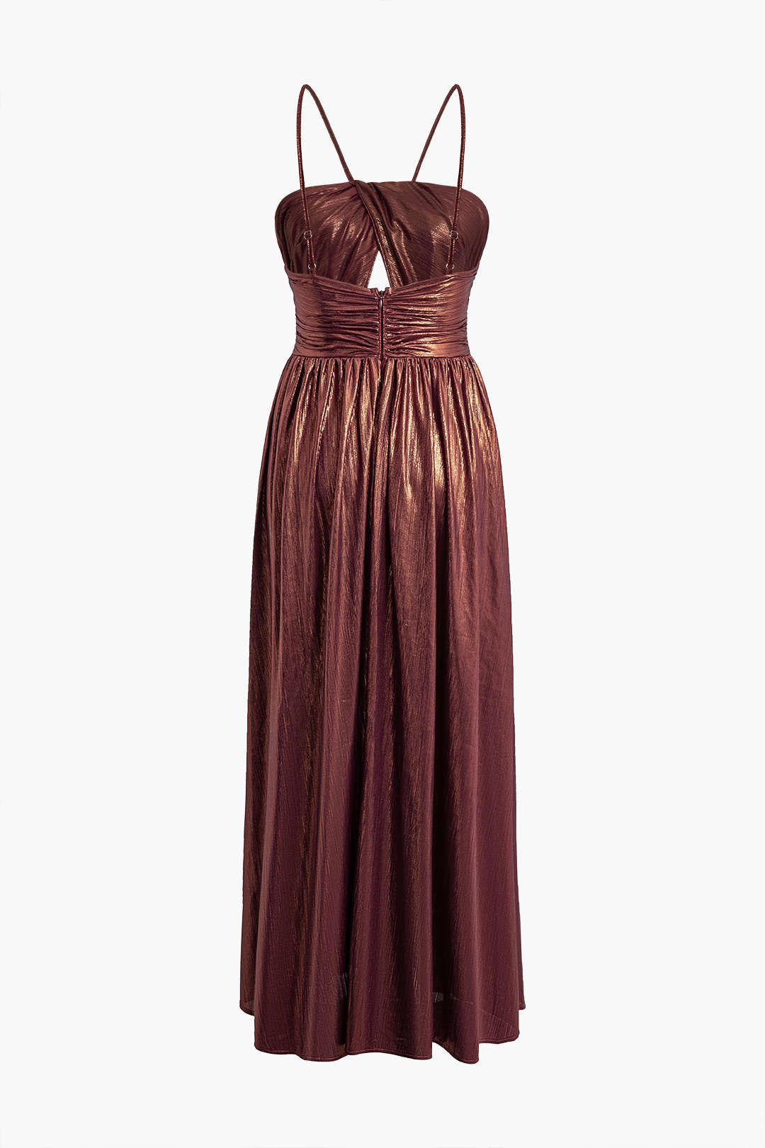 Pleated Cut Out Spaghetti Strap Slip Maxi Dress