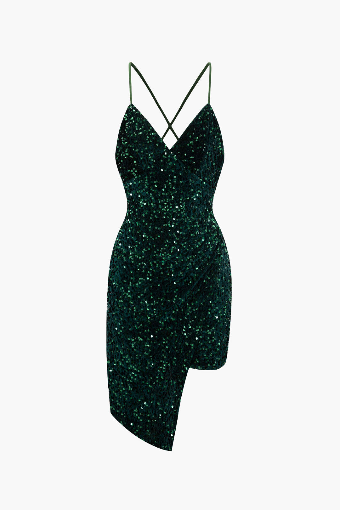 Asymmetrical V-neck Sequin Cross Back Mini Dress