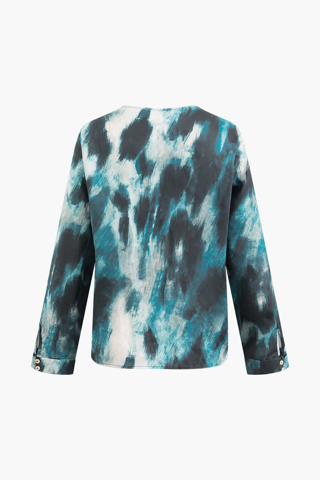 Abstract Print V-neck Button Up Shirt