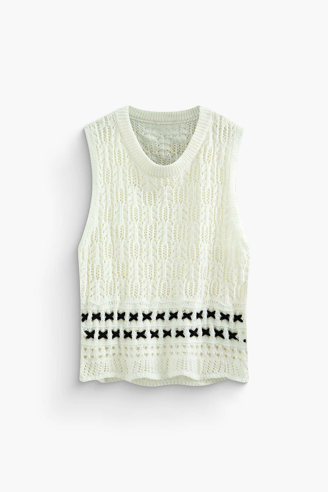 Contrast Stitch Crew Neck Hollow Out Crop Sweater Vest