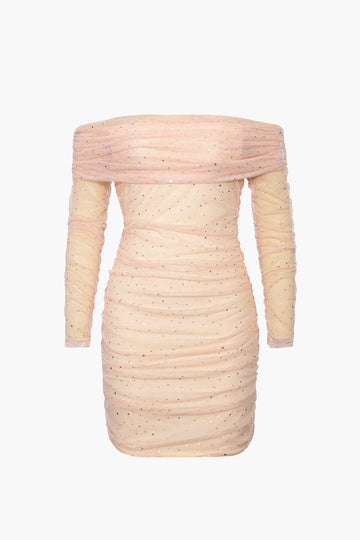 Sequins Mesh Ruched Mini Dress