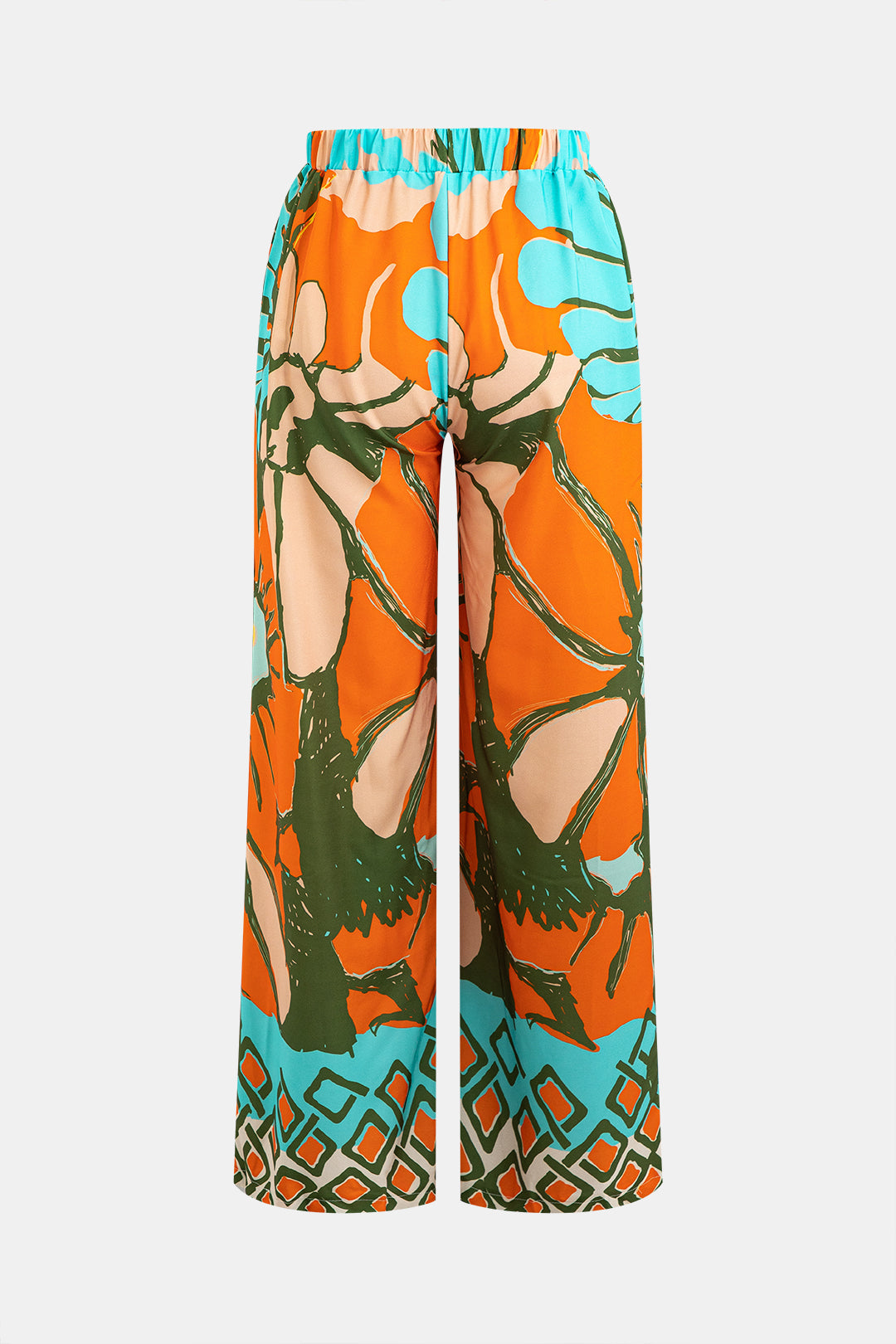 Abstract Floral Print Wide Leg Pants