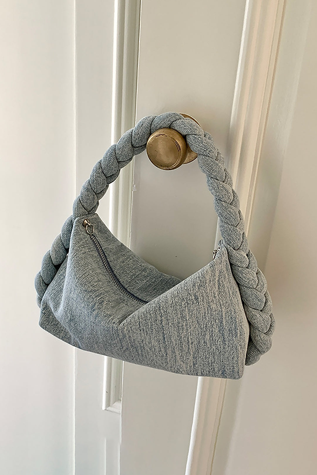 Twist Denim Tote Bag