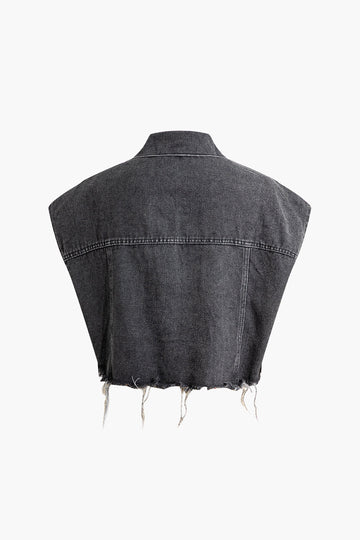 Frayed Hem Sleeveless Denim Top