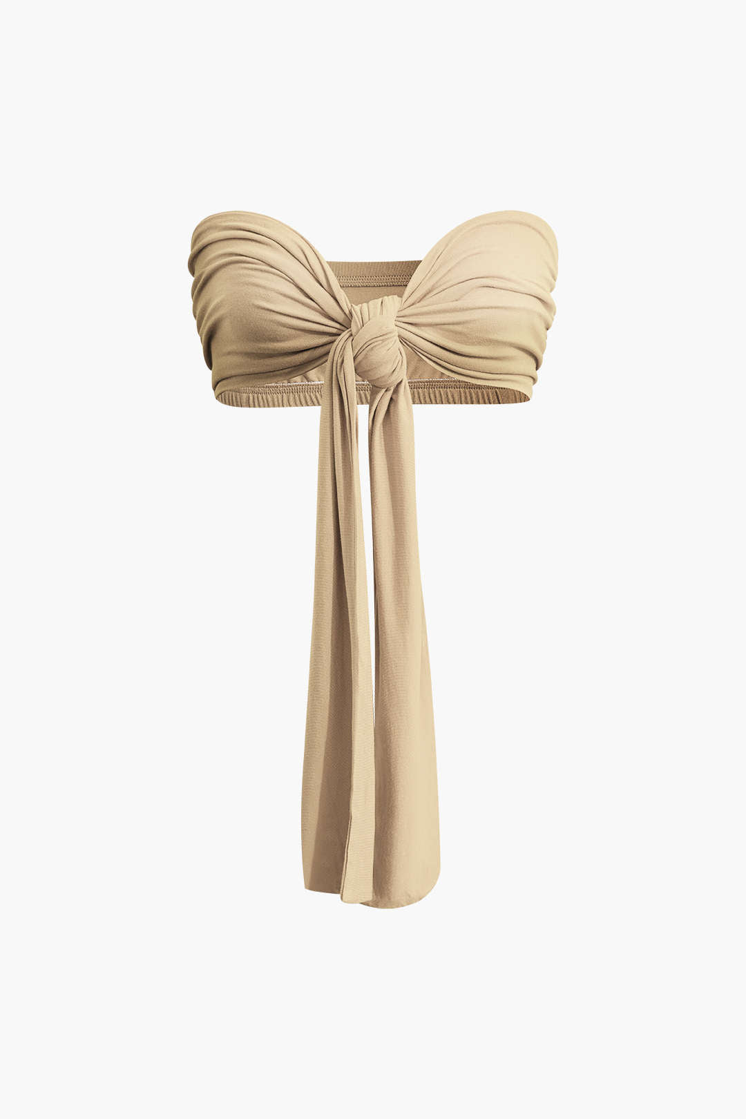 Tie Knot Front Ruched Tube Top And Pleated Wide Leg Pants