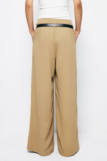 Pleated Wide Leg Pants With Belt