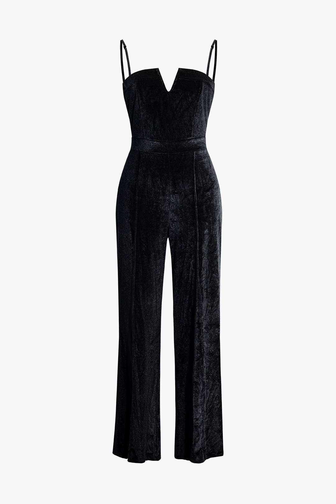 Velvet V-Neck Strap Jumpsuit