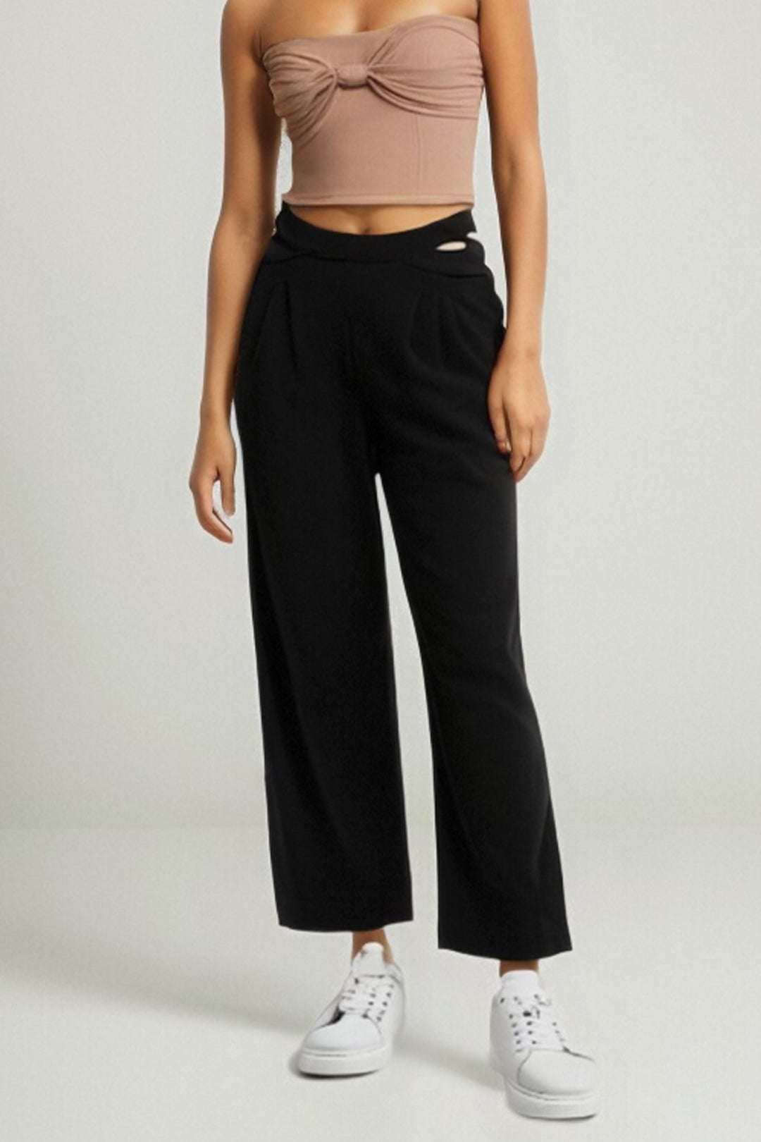 Solid Cut Out Wide Leg Pants