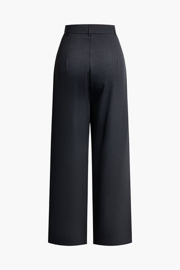 Asymmetrical High Waist Pleated Suit Wide Leg Pants