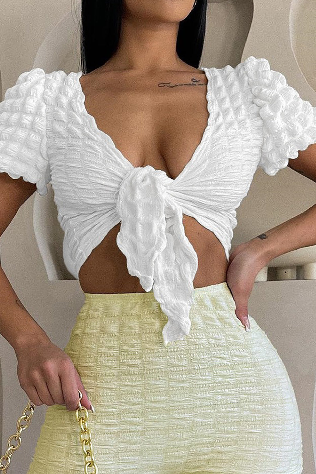 Popcorn Texture Knot Crop Top