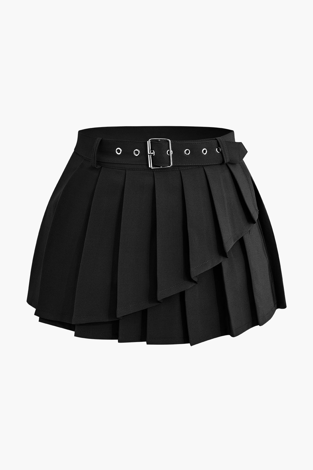 Buckle Layer Pleated Mini Skirt