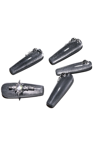 Rhinestone Embellished Coffin Shape Handmade Nail Art