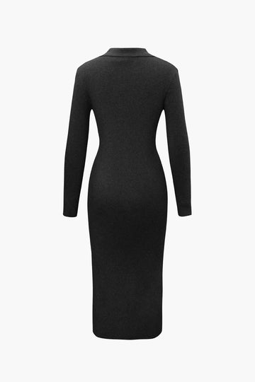 Rib Knit Long Sleeve Midi Dress