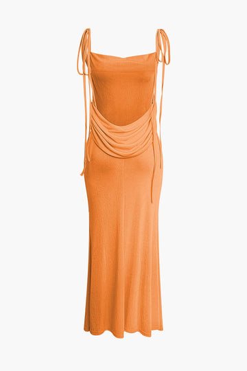 Cowl Neck Backless Tie Maxi Dress