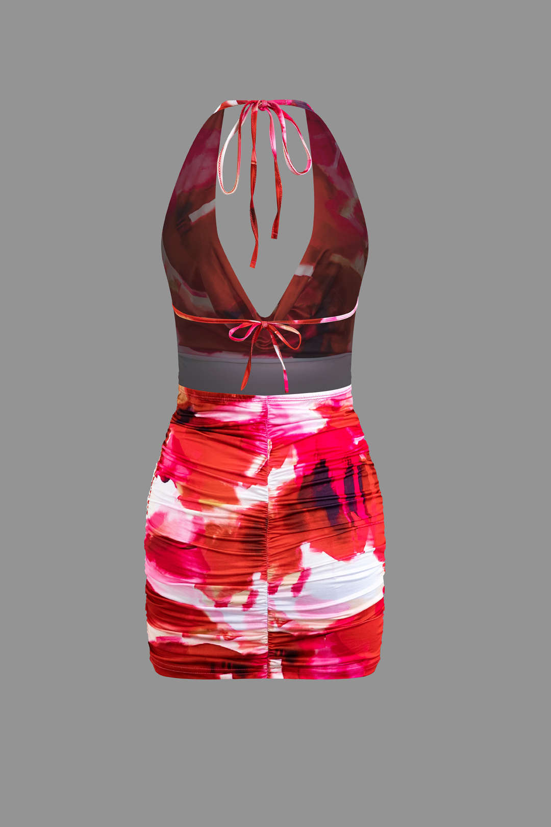 Tie Dye Halter Cowl Neck Backless Mini Dress