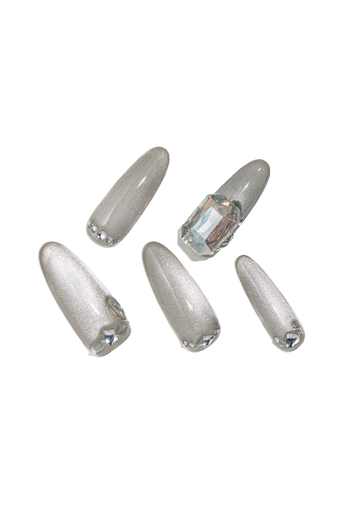 Crystal Cat Eye Almond Shape Handmade Nail Art