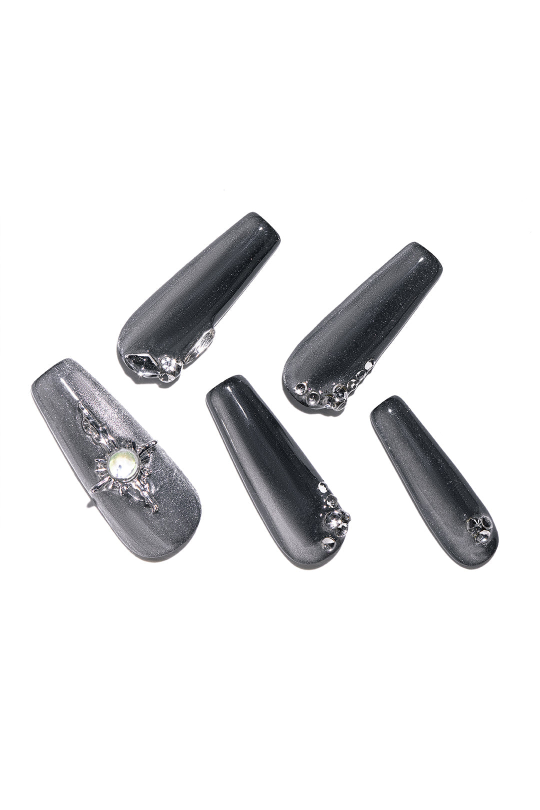 Rhinestone Embellished Coffin Shape Handmade Nail Art