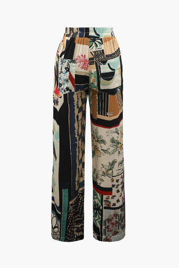 Floral Print High Waisted Straight Leg Pants