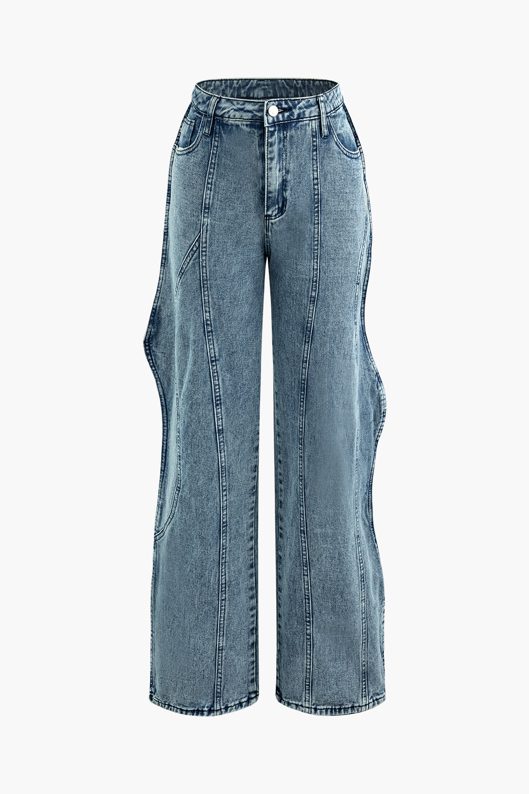 Wavy Trim Straight Leg Jeans