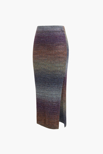 Ombre Side Slit Knit Midi Skirt