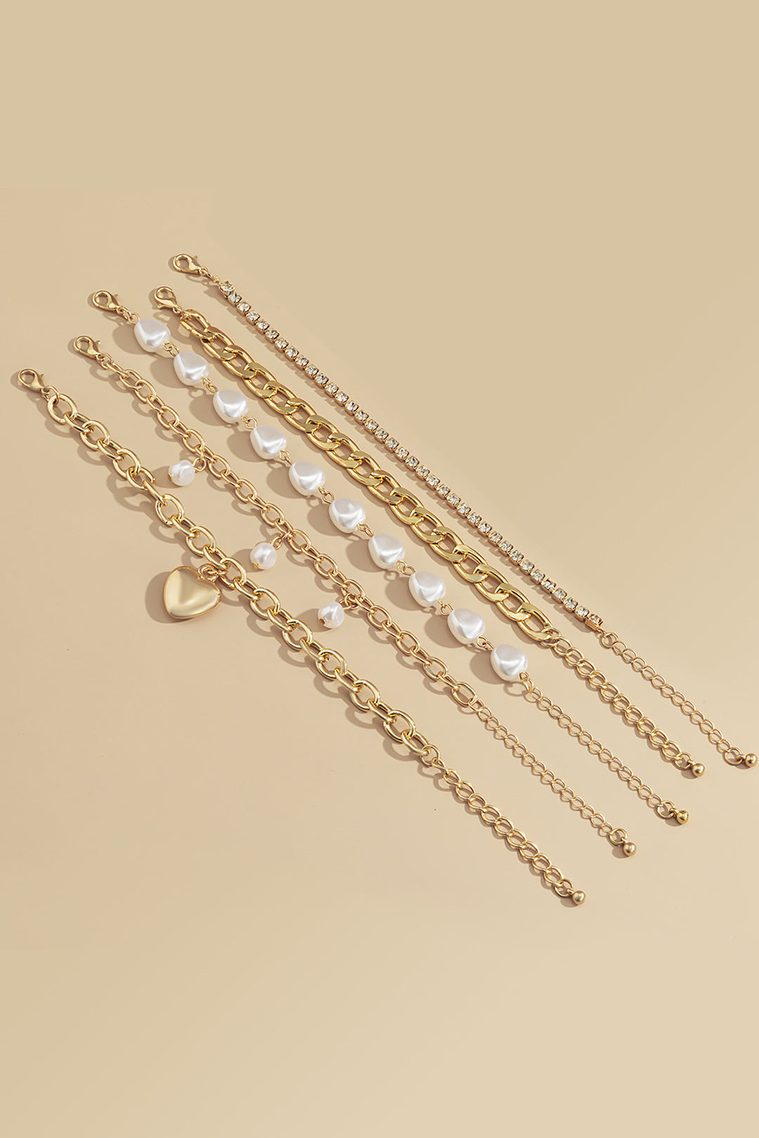 Metal Chain and Pearl Layered Bracelet Set