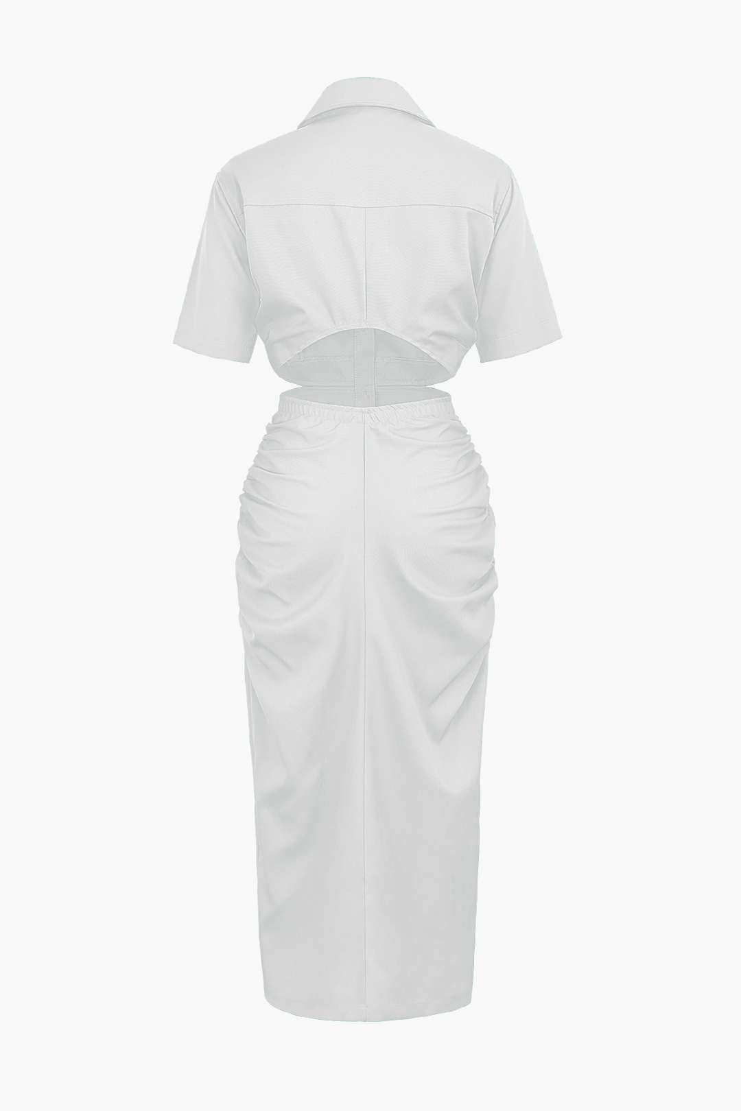 Cut Out Ruched Midi Shirt Dress