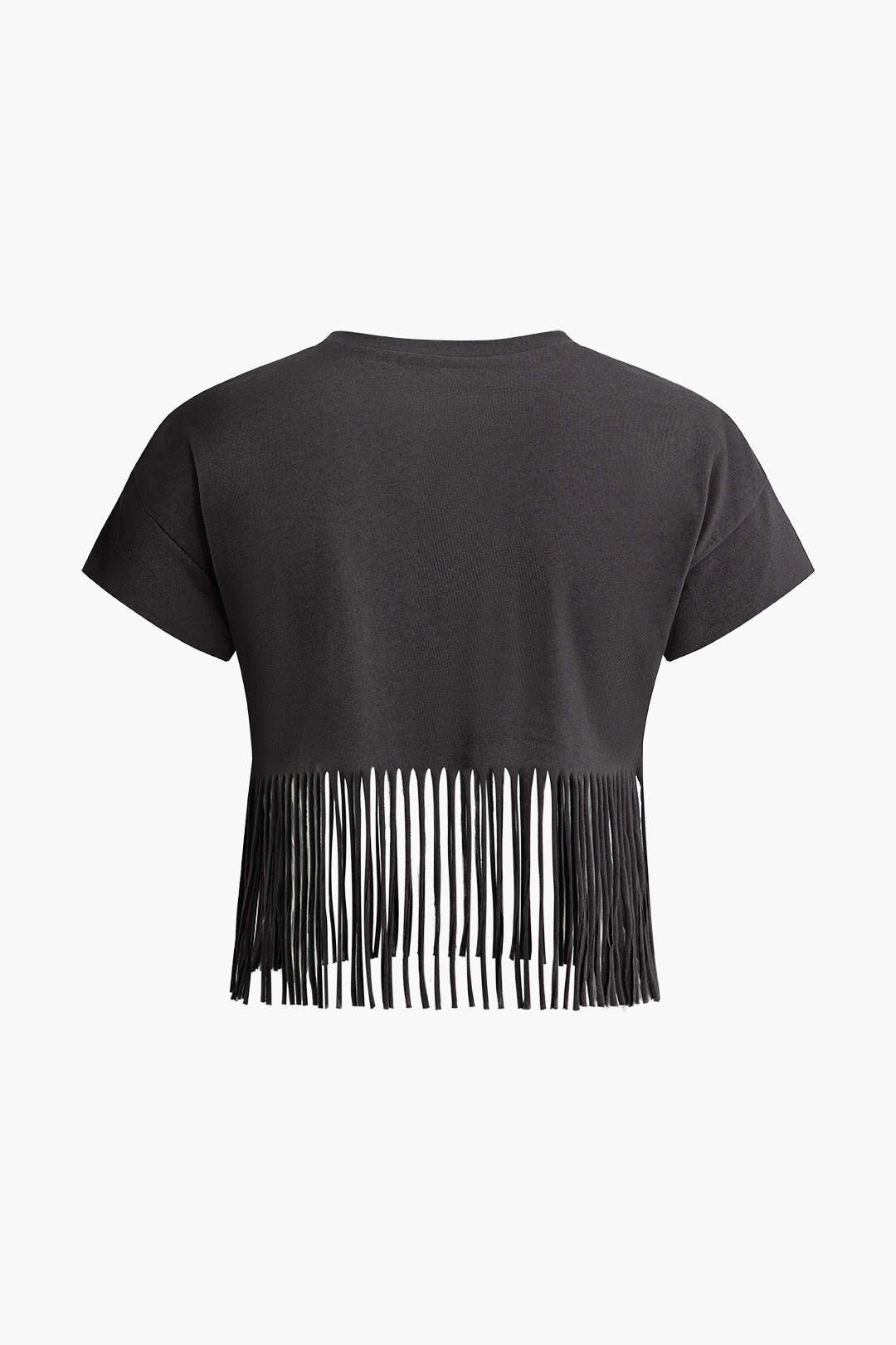 Printed Fringe Hem V-neck T-shirt