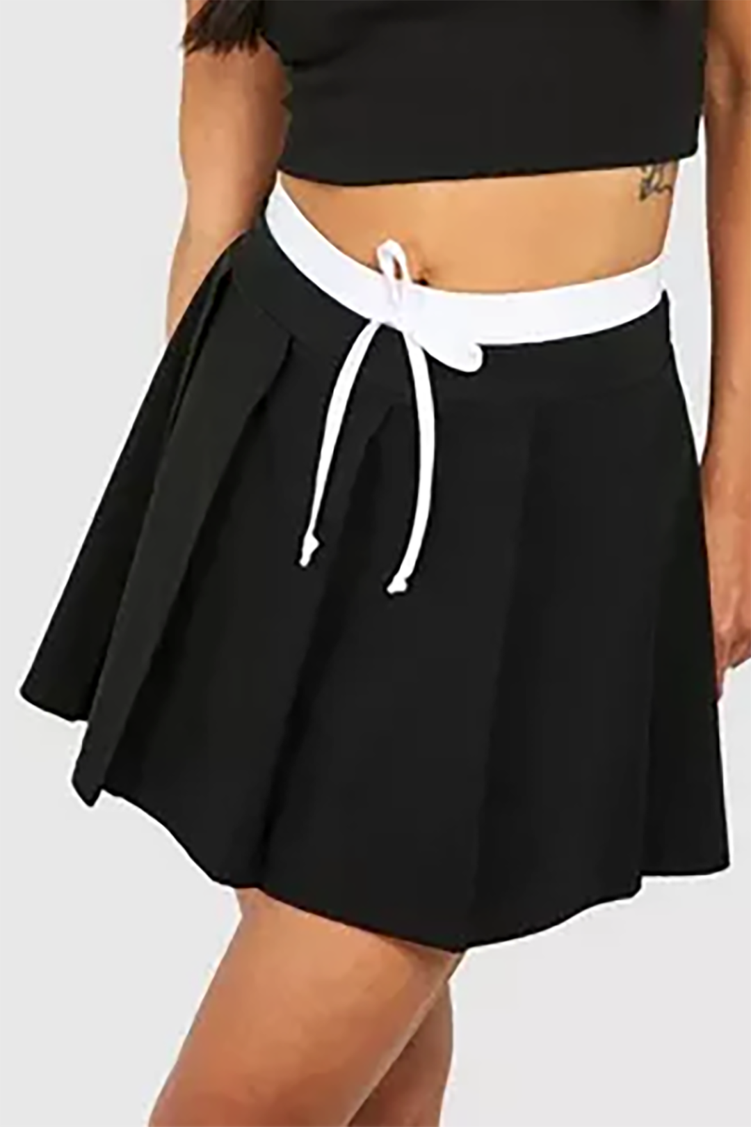 Contrast Drawstring Waist Pleated Shorts