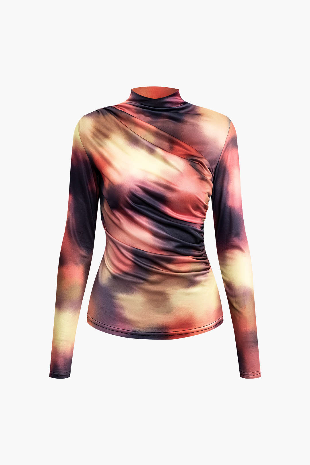 Tie Dye Mock Neck Ruched Top