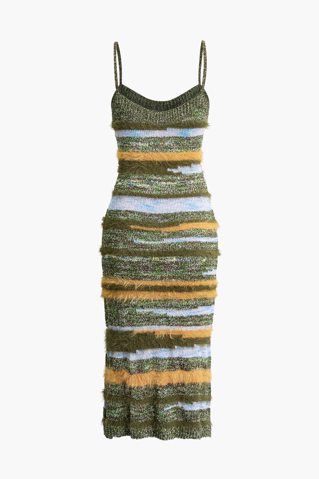 Feather Detail Stripe Cami Knit Midi Dress