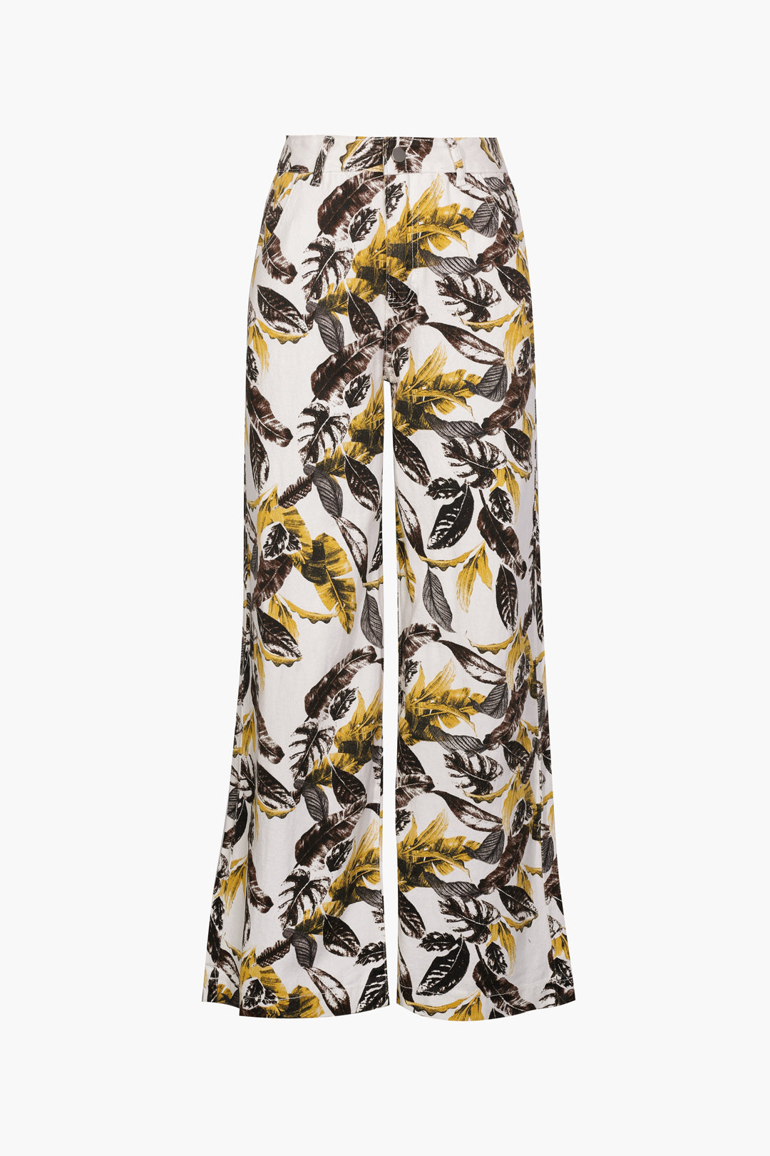 High Waist Leaf Print Straight Leg Pants