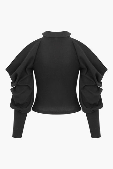 Cold Shoulder Balloon Sleeve Knit Top